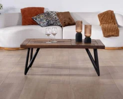 Table basse 120cm en bois massif recyclé et pieds métal noir 