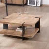 Table basse design avec double plateau carré en bois et pieds métal "Marla"