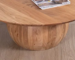 Table basse design en acacia massif ronde avec pied boule 