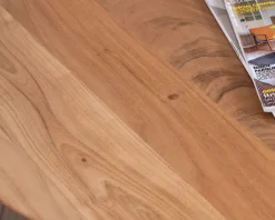 Table basse design en acacia massif ronde avec pied boule 