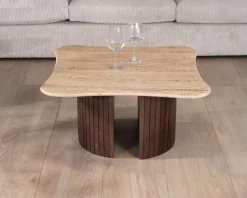 Table basse design en travertin et manguier 