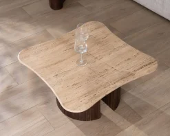 Table basse design en travertin et manguier 