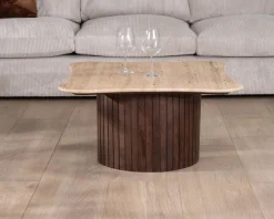 Table basse design en travertin et manguier 
