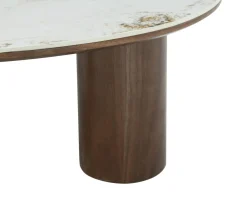 Table basse design forme organique "Oria" plateau céramique et pieds cylindres teinte noyer