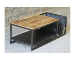Table basse design industriel en métal et bois massif 