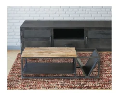 Table basse design industriel en métal et bois massif 