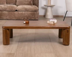 Table basse design épuré avec pieds ronds "Padouk" en manguier massif