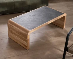 Table basse design retro avec plateau placage pierre "Pikto"