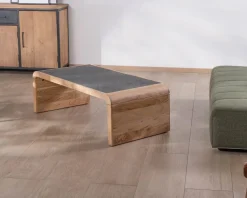 Table basse design retro avec plateau placage pierre