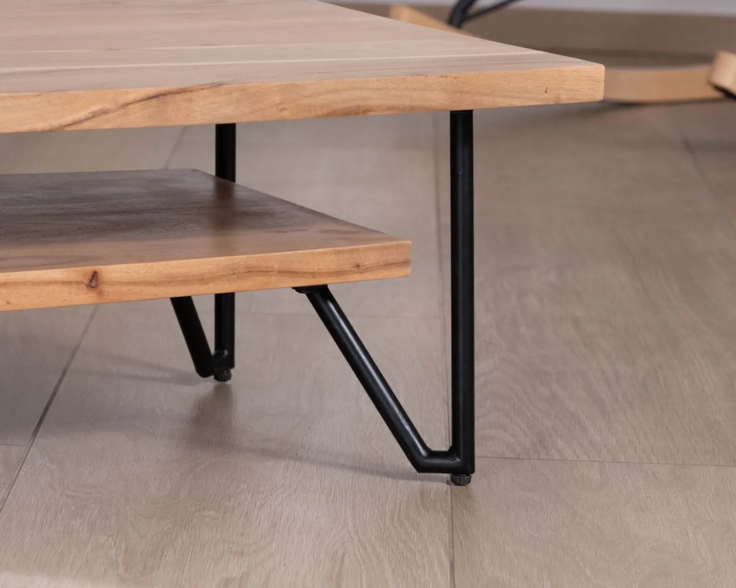 Table basse double plateau forme bateau en acacia massif "Zen Black"