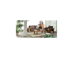 Table basse double plateau en chêne massif huilé "Lodge Casita" 120cm