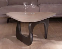 Table basse en manguier massif plateau triangulaire "Pop Vintage"