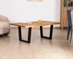 Table basse esprit loft en teck recyclé “Lasia” avec piètement métal noir en U