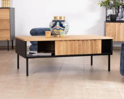 Table basse esprit newtro en bois massif naturel et noir 