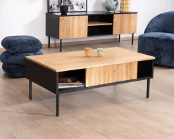 Table basse esprit newtro en bois massif naturel et noir 