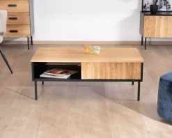 Table basse esprit newtro en bois massif naturel et noir 