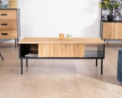 Table basse esprit newtro en bois massif naturel et noir 