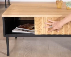 Table basse esprit newtro en bois massif naturel et noir 