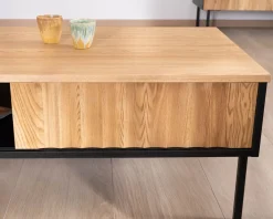 Table basse esprit newtro en bois massif naturel et noir 