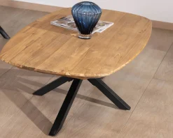 Table basse forme bateau en teck naturel "Bahia" pieds mikado métal