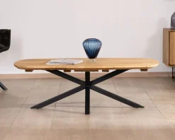 Table basse forme bateau en teck naturel "Bahia" pieds mikado métal