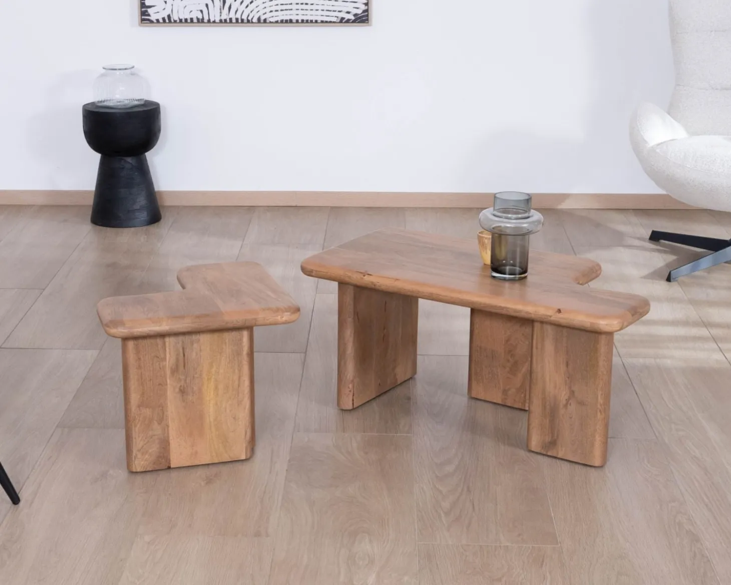 Table basse modulable en manguier "Naura" esprit organique
