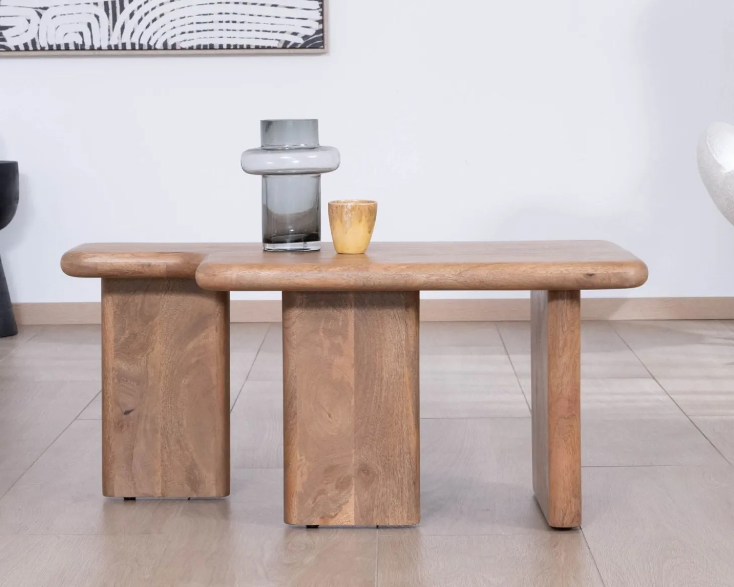Table basse modulable en manguier "Naura" esprit organique