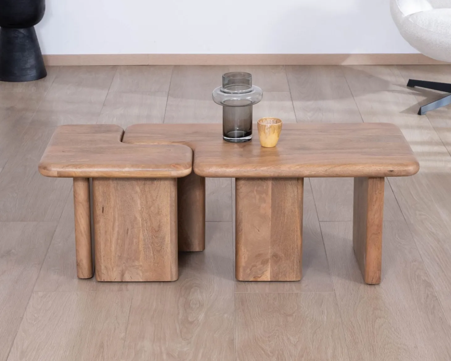 Table basse modulable en manguier "Naura" esprit organique
