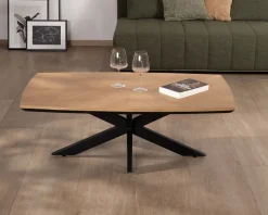 Table basse plateau placage chêne clair pied étoile métal noir "Toledo"