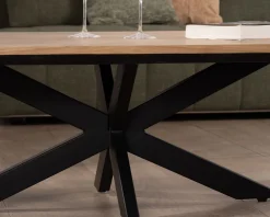 Table basse plateau placage chêne clair pied étoile métal noir 