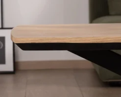 Table basse plateau placage chêne clair pied étoile métal noir 