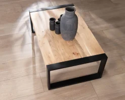 Table basse rectangle de style industriel métal et bois 