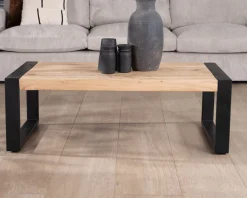 Table basse rectangle de style industriel métal et bois 