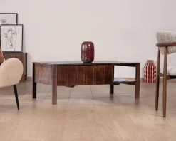 Table basse rectangulaire esprit zen en manguier teinte noyer "Sicora "