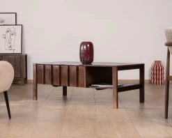 Table basse rectangulaire esprit zen en manguier teinte noyer 