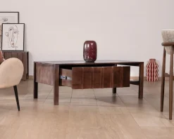Table basse rectangulaire esprit zen en manguier teinte noyer 