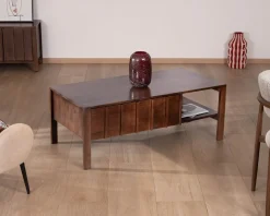Table basse rectangulaire esprit zen en manguier teinte noyer 