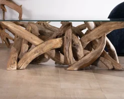 Table basse rectangulaire 120 cm en bois de teck recyclé avec plateau en verre 