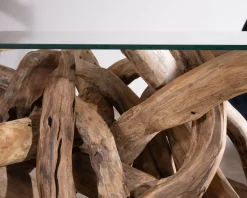 Table basse rectangulaire 120 cm en bois de teck recyclé avec plateau en verre 