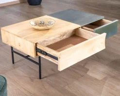 Table basse rectangulaire bois et métal 100x55 cm 