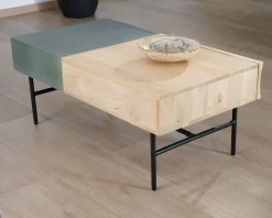 Table basse rectangulaire bois et métal 100x55 cm 