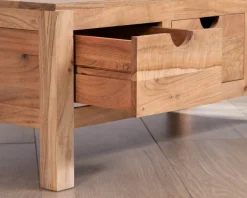 Table basse rectangulaire en acacia massif " Nüma" 100 cm avec tiroirs