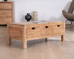 Table basse rectangulaire en acacia massif " Nüma" 100 cm avec tiroirs