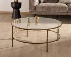 Table basse ronde 90 cm en laiton doré et plateau verre "Gilt Antique" style contemporain chic