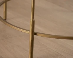 Table basse ronde 90 cm en laiton doré et plateau verre 