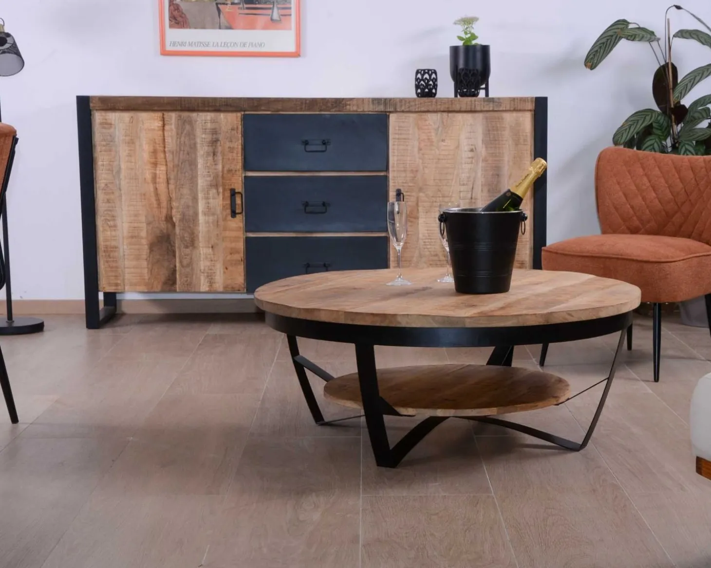 Table basse ronde avec double plateau bois "Andy" diam. 100cm
