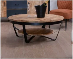 Table basse ronde avec double plateau bois "Andy" diam. 100cm