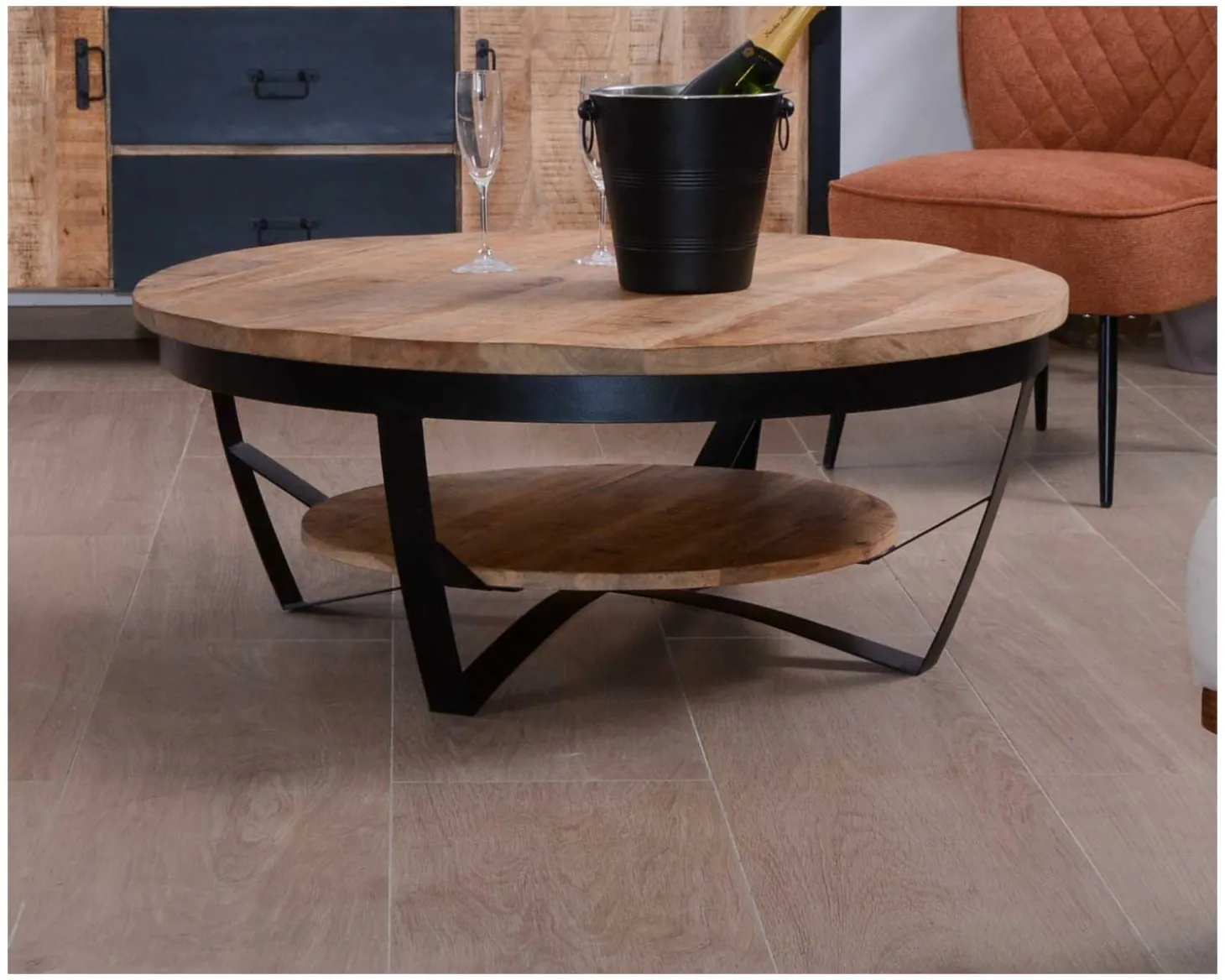 Table basse ronde avec double plateau bois "Andy" diam. 100cm