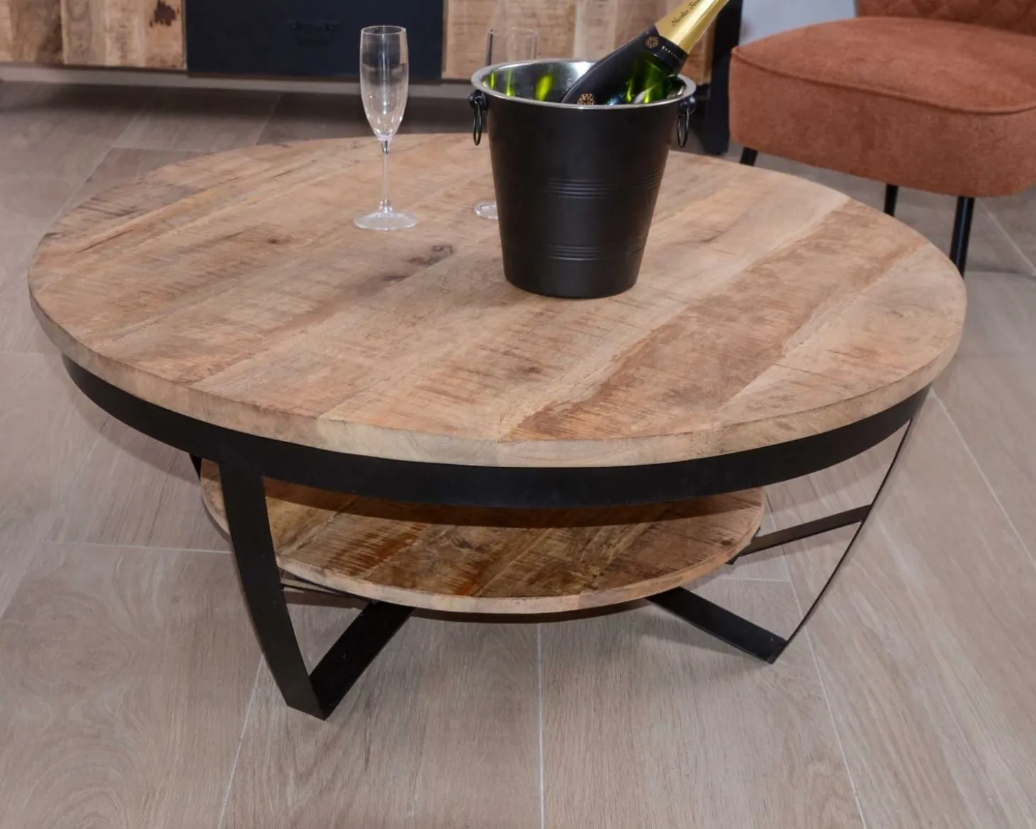 Table basse ronde avec double plateau bois "Andy" diam. 100cm