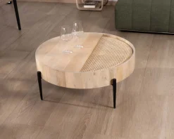 Table basse ronde avec plateau pivotant en cannage "Loopie" diamètre 80 cm